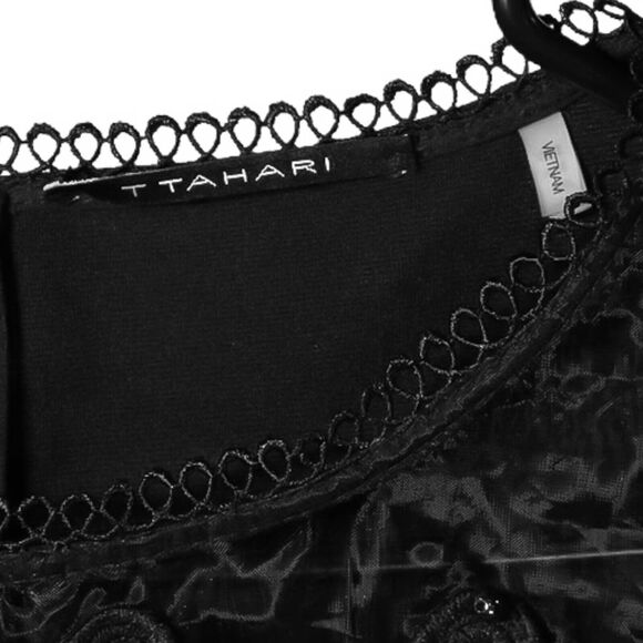 T Tahari Women's Dress Black Stretch Embroidered Lace Mesh Beaded Sheath Size 2 - Picture 3 of 9